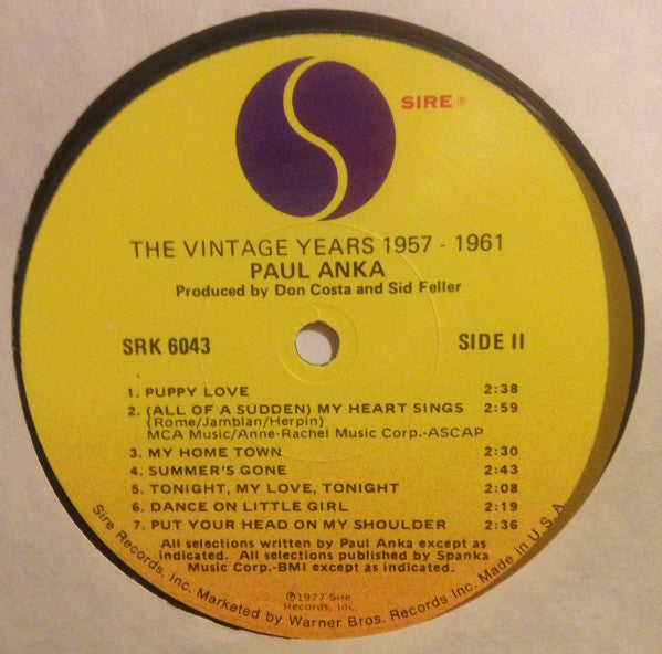 Paul Anka Vintage Years 1957 - 1961