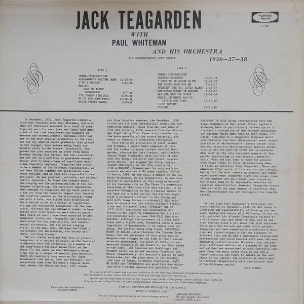 Jack Teagarden With Paul Whiteman And His Orchestra 1936-37-38