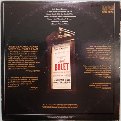 Jorge Bolet At Carnegie Hall Recorded Live February 25, 1974