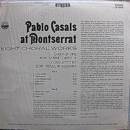 Pablo Casals At Montserrat, Eight Choral Works