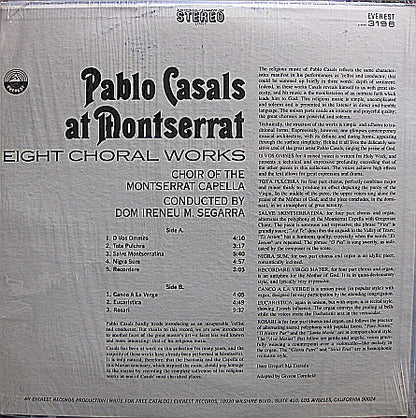 Pablo Casals At Montserrat, Eight Choral Works