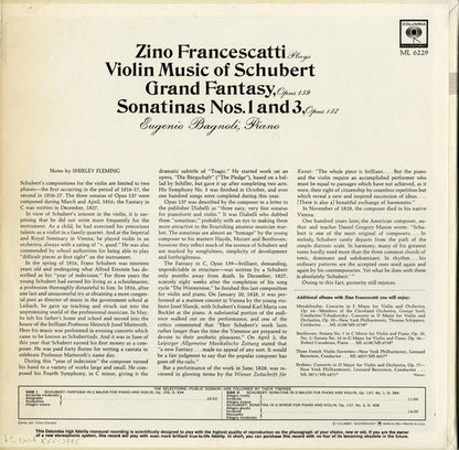 Zino Francescatti Plays Violin Music of Schubert Grand Fantasy, Opus 159, Sonatinas Nos. 1 And 3, Opus 187